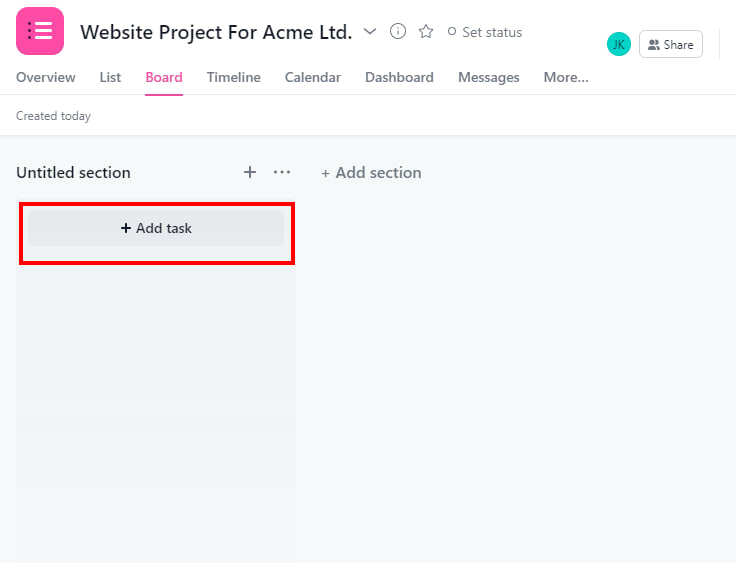 Asana for personal use - Adding a Task